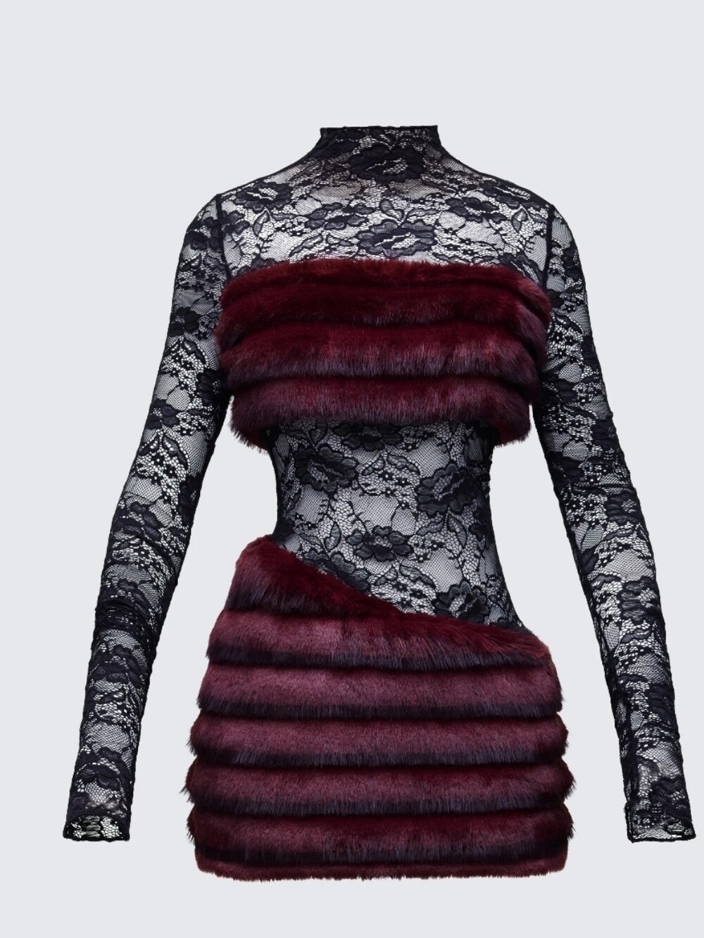 Finesse Dianne Red Faux Fur & Lace Mini Dress/Size S/MSRP$88